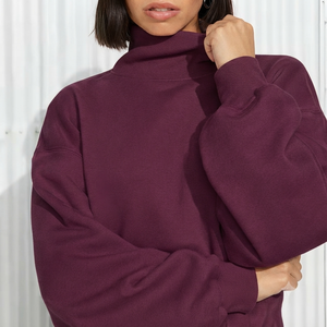 Sweat-shirt à col montant pour femme, basique, surdimensionné, en mélange de coton, manches longues, vêtement décontracté doux - Product Image 1