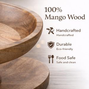 KHATI <b>HOUSE</b> Mango Wood Chopping Block | Durable Eco-Friendly Round Wooden Fruit & Salad Prep <b>Tool</b> with Handle | 12 Inch - Product Image 3