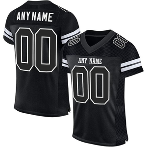Camiseta de Fútbol Americano Negra Personalizada para Hombre, Cuello en V, Manga Corta, Malla Sublimada Transpirable, Cualquier Nombre y Número - Product Image 1
