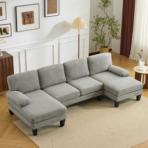 Divano Componibile a U Convertibile a 4 Posti con 2 Chaise Longue Corte Diritte, Tessuto Chenille, Gambe in Plastica 111 - Product Image 2