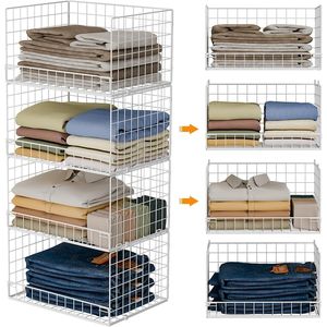 4-Tier Stackable Foldable Wire <b>Baskets</b> Closet Organizers and <b>Storage</b> System - Product Image 1