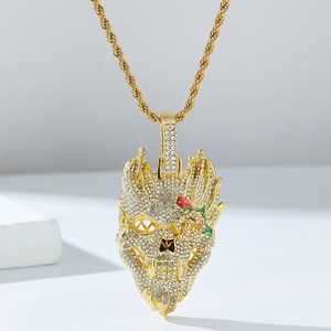 Collar de Moda Europeo Americano, Estilo Hip-Hop, con Colgante de Calavera Geométrica y Cristal, Chapado en Oro, para Aniversario - Product Image 5