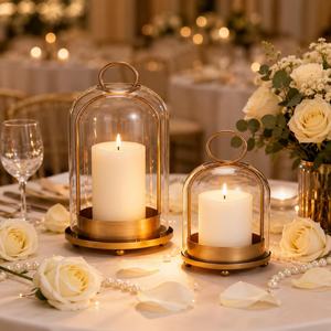 Metal Candle Holder <b>Lanterns</b> with Glass Dome Brass Black Tabletop Hanging <b>Hurricane</b> Glass Candle Holders for Pillar Candle Plant - Product Image 6