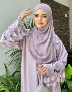 Lavender Modest Maxi Abaya Women's Long Sleeve <b>Ruffle</b> Detail Solid Color Polyester Vintage Party Wedding <b>Dress</b> Beaded Applique - Product Image 1