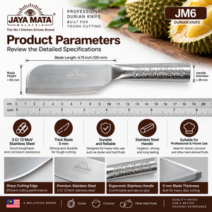 Cuchillo de Cocina para Durian de Acero Inoxidable, 4.75 Pulgadas, Acabado Pulido, Diseño Minimalista y Duradero, para Mano Derecha, Extra Afilado, con Mango de Plástico - Product Image 2