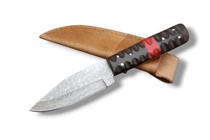 Cuchillo de Caza de Hoja Fija de Acero de Damasco Hecho a Mano, Punta Caída, Filo Recto, con Funda de Cuero, Cuchillo Utilitario EDC - Product Image 2