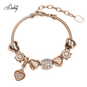 <span class=keywords><strong>Bracelet</strong></span> à breloques orné de cristaux <span class=keywords><strong>Swarovski</strong></span>, <span class=keywords><strong>bracelet</strong></span> à breloques en forme de cœur, <span class=keywords><strong>bracelet</strong></span> tendance pour femmes Daisini - Product Image 1