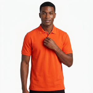 Men's <b>Orange</b> Solid <b>Polo</b> Shirt Short Sleeve Casual 100% Cotton Knitted Breathable Regular Fit - Product Image 6