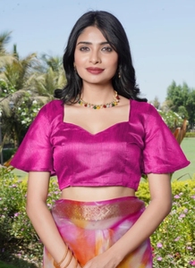 Sari de organza Bandhani bordado KV (rosa) - Product Image 4