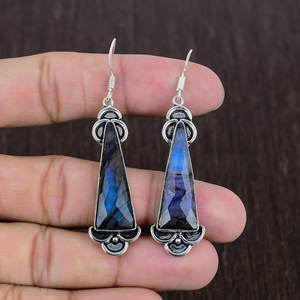 Boucles d'oreilles pendantes en labradorite, argent sterling 925, bijoux bohèmes faits à la main, pierres précieuses, cadeau de luxe pour femmes - Product Image 5