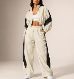 Customized <b>Womens</b> Cropped Windbreaker Set Waterproof Long Sleeve <b>Jacket</b> High Waist Jogger Track Pants Streetwear Casual Suit - Product Image 6