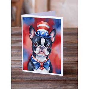 Whimsical Boston Terrier patriotic อเมริกันโน้ตแพ็ค8ว่างเปล่า A7ขนาด5x7การ์ดอวยพรกับซองจดหมาย - Product Image 2