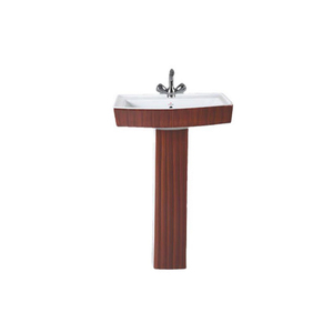 Lavabo Redondo de Cerámica Color Madera de Grado Hotelero con Pedestal y Grifo de Palanca Montado en el Suelo para Uso Comercial en Baños de Hoteles - Product Image 5