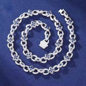Ensemble collier et bracelet en laiton plaqué argent, motif floral, pierre bleue, micro-pavé CZ, Moissanite, Diamant, Bijoux Hip Hop - Product Image 2