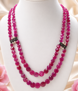 Pink <b>Ruby</b> Sapphire Faceted Coin Shape Beads Natural Gemstones 2 Strand Stone Beads Full <b>Necklace</b> - Product Image 1
