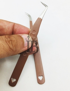 Brown Tweezers Stainless Steel Eyelash Extensions Tweezers Heart Handle Tweezers 45 Degree Boot Volume Eyelash Tweezer - Product Image 6