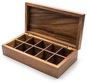 Acacia Wood <b>Tea</b> Storage <b>Box</b> Rectangle Custom Size Brown Glossy Lid for Kitchen <b>Tea</b> Bags 5kg Multifunction Design Cheap Price - Product Image 2