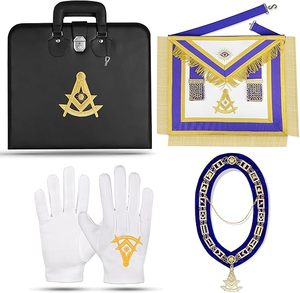 Ensemble d'étole maçonnique Past Master – Regalia bleu roi et or avec chaîne de collier, gants blancs ornés de bijoux et étui de transport haut de gamme - Product Image 2