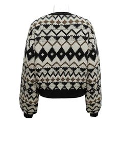 Pull en tricot à motif géométrique court pour femme, col rond, manches longues, pull décontracté d'hiver - Product Image 2
