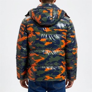 Chaqueta Acolchada de Camuflaje Naranja y Verde Brillante para Hombre, Cuello Alto, Abrigo de Invierno Aislado, Moda Urbana, Prenda Exterior Vintage - Product Image 2
