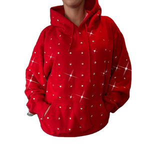 Sweat-shirt à capuche en strass rouge, surdimensionné, en polaire, décontracté, unisexe, pour l'hiver - Product Image 1