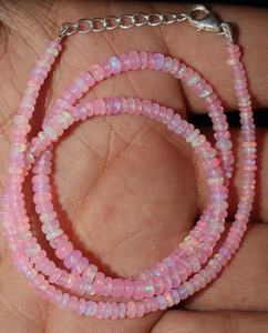 Collier minimaliste en opale rose 3,5 mm 15 pouces, collier en pierre précieuse éthiopienne lisse en forme de rondelle - Product Image 5