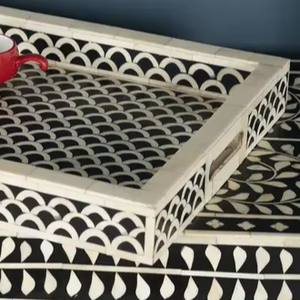 Bandeja Artesanal con Incrustaciones de Hueso: Patrón de Escamas de Pescado en Blanco y Negro POR PERFECT ENTERPRISES - Product Image 5