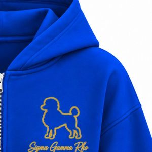Sudadera con capucha azul real con cremallera completa, logotipo bordado con mascota dorada, sudadera de forro polar personalizada con puños acanalados y bolsillos frontales - Product Image 5