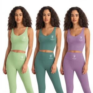 Conjunto de Yoga Index para Mujer, Top Corto de Cintura Alta y Leggings, 2 Piezas, Color Sólido, Spandex y Poliéster, Ropa Deportiva para Gimnasio - Product Image 1