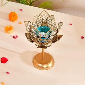 Golden Lotus Candle Stand Brass Metal Home Decor Heat Resistant <b>Tealight</b> <b>Holder</b> - Product Image 3