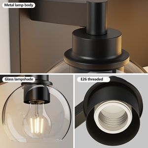 Modern 5-<b>Light</b> Bathroom <b>Vanity</b> <b>Light</b> Clear Globe Glass Shade with Black Wall Fixture for Bathrooms & <b>Mirrors</b> - Product Image 6