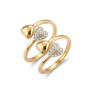 Anillo Elegante de Estilo Moderno en Oro Puro de 14K con Diamantes Cultivados en Laboratorio, Anillo Abierto Ajustable con Forma de Corazón, Anillo con Doble Corazón - Product Image 6