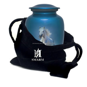 Adult Classic Sky Blue Glossy Running Horse Design Funeral Memorial Cremation Urn for Human Ashes Handcrafted Cremation Urn - Product Image 3