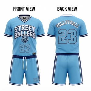 Ensemble de maillots de volley-ball unisexes respirants personnalisés, 220 GSM, polyester, kaki, short en jersey, patch en chenille, broderie en tissu éponge - Product Image 6