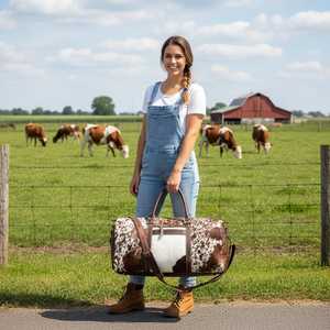 Sac de voyage en cuir de vachette véritable avec fermeture éclair, unisexe, grande capacité, pour week-end, LHDB-0103 - Product Image 6