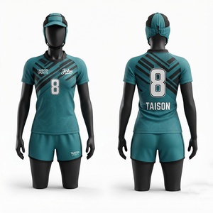 Uniforme de rugby pour femmes, tissu polyester premium 220 GSM, bleu turquoise et noir, design athlétique avec empiècements, respirant, extensible, sublimation personnalisée - Product Image 1