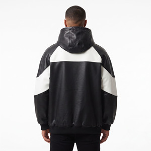 <b>Men's</b> Oversized Leather Hoodie <b>Men</b> Loose Fit Leather <b>Pullover</b> Hoodie <b>Mens</b> Front Pocket Leather Baggy Hooded - Product Image 2