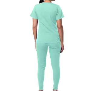 Ensemble de tenue médicale pour femme, à capuche, col en V, extensible, style jogger, en molleton 100% coton, coupe oversize, anti-boulochage, uniforme professionnel en gros - Product Image 3