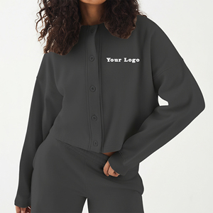 Sweat-shirt à capuche surdimensionné en polaire pour femme, personnalisé, délavé à l'acide, fermeture boutonnée sur le devant, couleur unie, haute qualité, respirant - Product Image 5