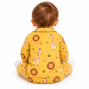 Conjunto de pijama de jirafa y león amarillo mostaza para bebé, camisa de manga larga con estampado animal, pantalones, ropa de dormir para bebé - Product Image 6