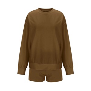 Ensembles personnalisés de sweats à capuche et shorts pour femmes, couleur unie, col rond, grandes tailles - Product Image 2