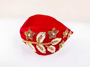 Diadema de terciopelo rojo bordada, ajustable, impermeable, luminosa, ecológica, con trabajo Zari, hecha a mano, para mujeres y niñas, para bodas y fiestas, personalizada - Product Image 2