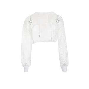Sudadera con capucha de malla negra para mujer, manga larga, corta, transpirable, de punto, color liso, para invierno, informal, de poliéster con cremallera - Product Image 4