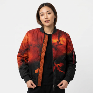 Blouson long unisexe ROLEIN en polaire écologique avec imprimé dragon rouge, fermeture éclair, style décontracté, polyester/coton à l'avant - Product Image 4