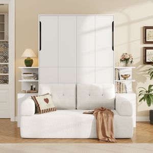 Queen Size White Wall Murphy <b>Bed</b> <b>with</b> <b>Sofa</b> and <b>Storage</b> Cabinets Space-Saving Home Office and Guest Room Furniture - Product Image 1