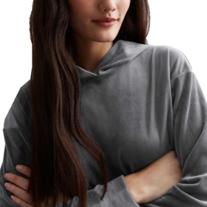 Sweat-shirt en coton tricoté gris uni à capuche et manches longues pour femme, coupe oversize, respirant, avec poches, style urbain, doublé, idéal pour l'automne - Product Image 4