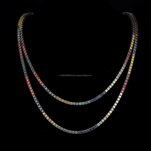 Rainbow Color Tennis Necklace With Round Stone Setting Vibrant Fashion Jewelry <b>Chain</b> For <b>Men</b> and Women Hip Hop Wholesale Bulk - Product Image 1