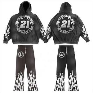 Custom Logo <b>Reflective</b> Piping Cotton Hooded Casual Unisex Men Windbreaker Tracksuit Sweatsuit Embroidery Jacket Jogger Set Sweat - Product Image 3