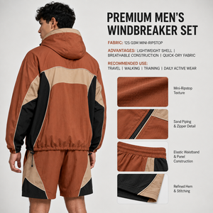 Factory Custom Men's Jacket and Shorts <b>Windbreaker</b> Set Blank Wholesale Nylon Outerwear Set Custom Logo OEM Manufacturer - Product Image 5