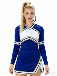 ชุดยูนิฟอร์มเชียร์ลีดเดอร์แขนยาวสีน้ำเงินสำหรับผู้ใหญ่ ดีไซน์ใหม่ของ Solid Traders พร้อมโลโก้ด้านหน้าปักลายคริสตัล - Product Image 2